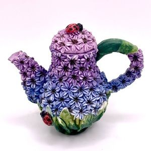 Miniature Purple Flower Teapot Collectible ~ Dollhouse ~ Fairy Garden